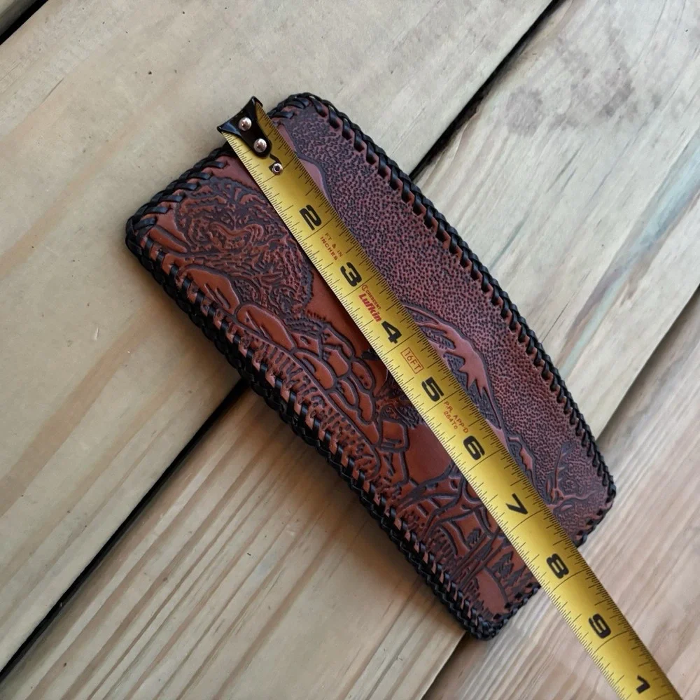 Vintage Leather Wallet Bi-fold Hand Tooled Deer Mountains Nature Whipstitch USA